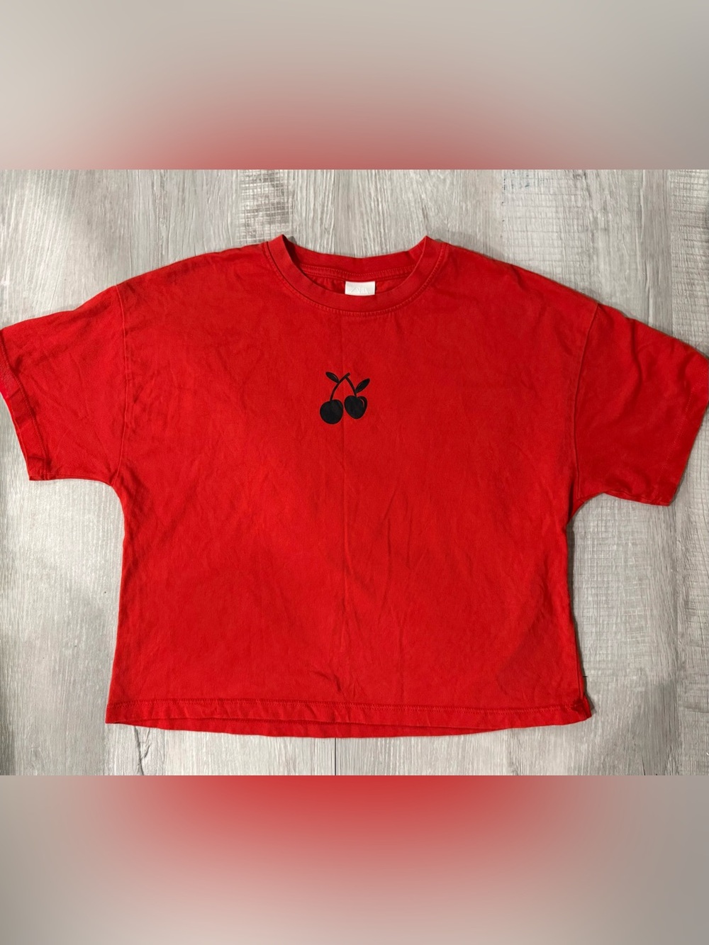 Red Zara Teens 13-14Y Cotton Short Sleeve Crop Cherry Slogan Graphic Tee
